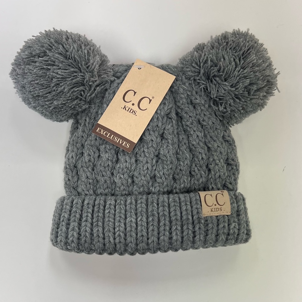 NWT C.C Brand Gray Baby Toddler Pom Pom Knitted Winter Hat Gray